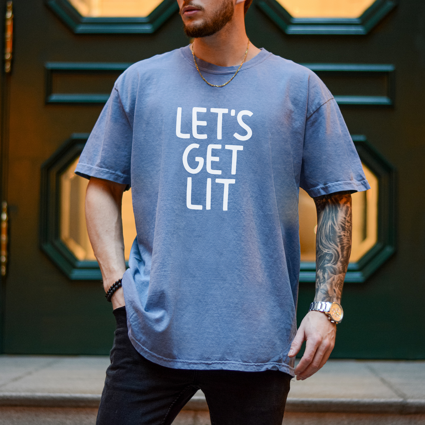 Let's Get Lit Tee T-Shirt Blue Jean S 