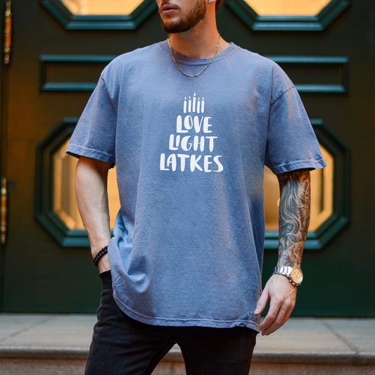 Love, Light, Latkes Tee T-Shirt Blue Jean S 