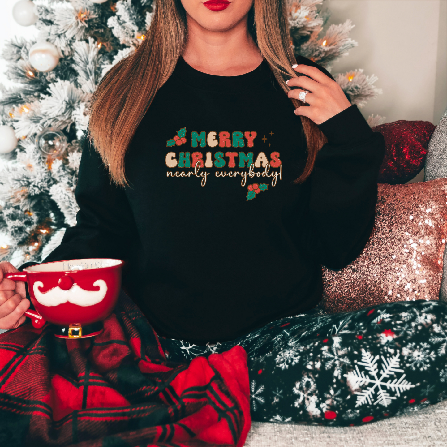 Merry Christmas Nearly Everybody Sweatshirt Sweatshirt S Black 