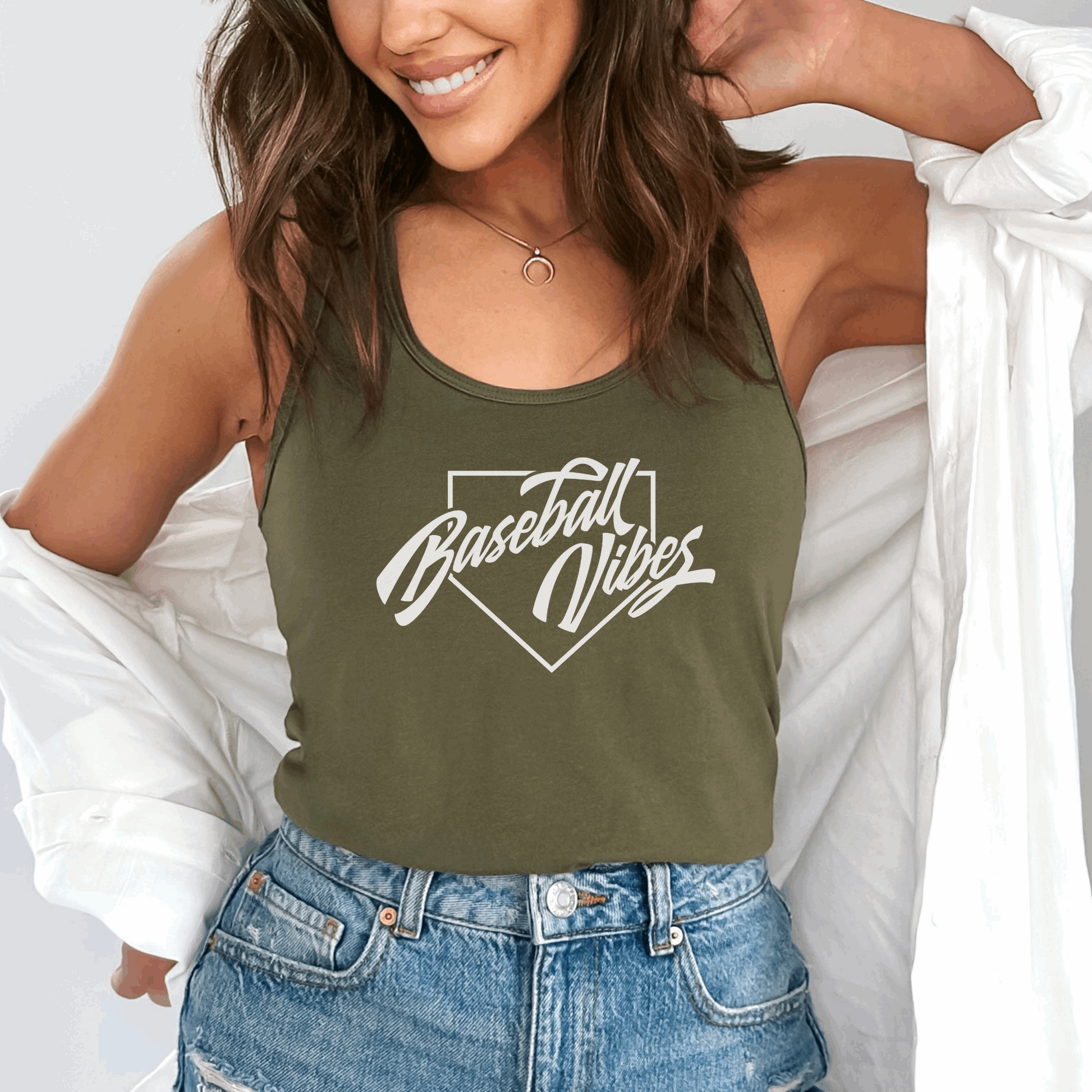 Baseball Vibes Tank Top Tank Top XS Solid Military Green 