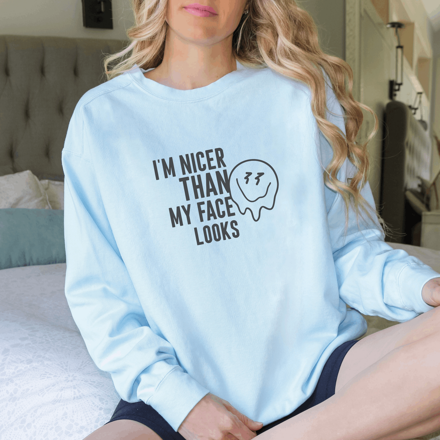 I'm Nicer Than My Face Looks Sweatshirt Sweatshirt Chambray S 