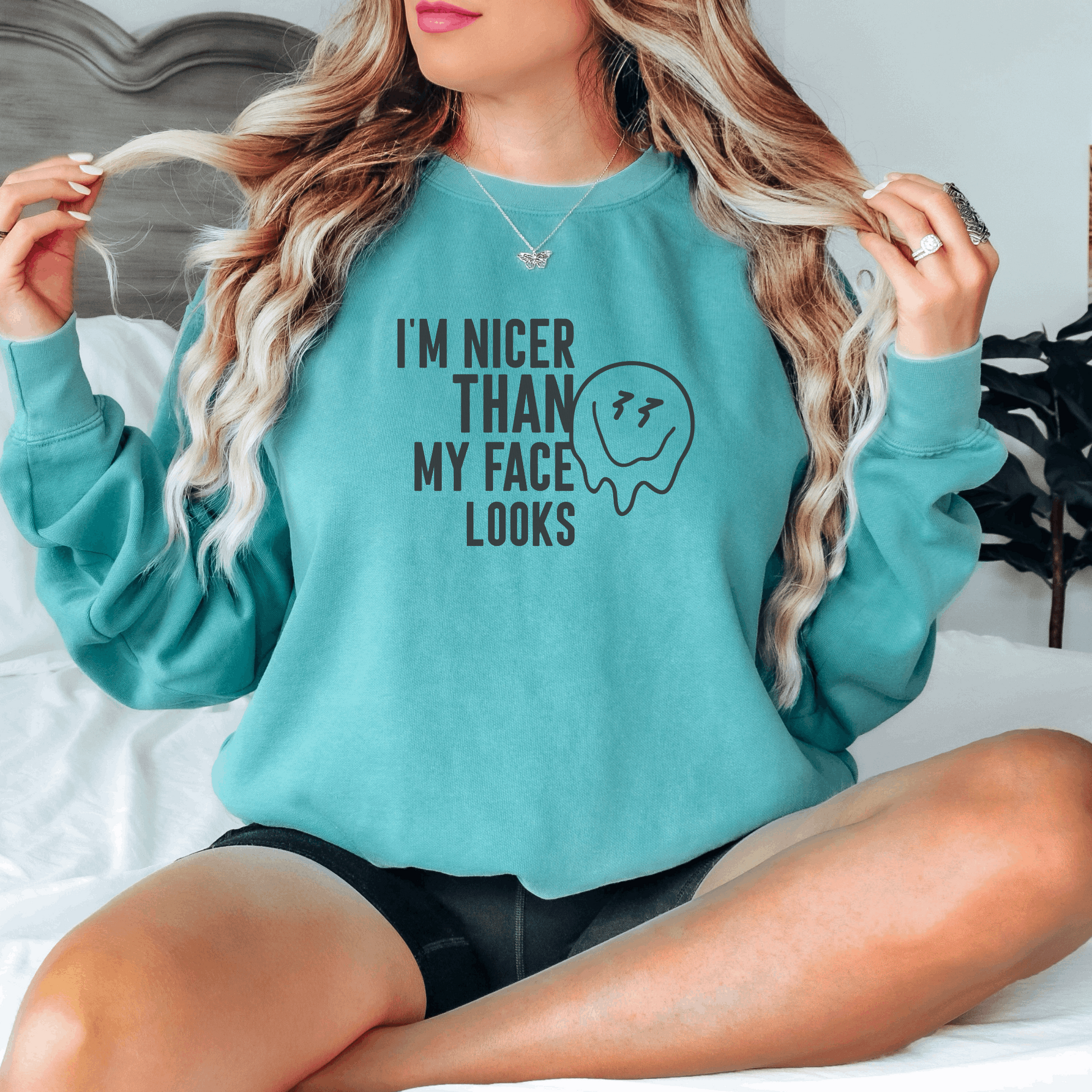 I'm Nicer Than My Face Looks Sweatshirt Sweatshirt Seafoam S 