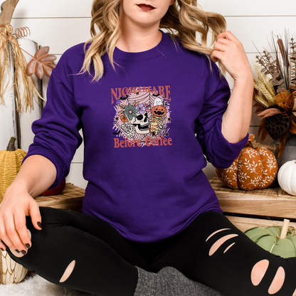 Nightmare Before Coffee Sweatshirt Sweatshirt S Purple 