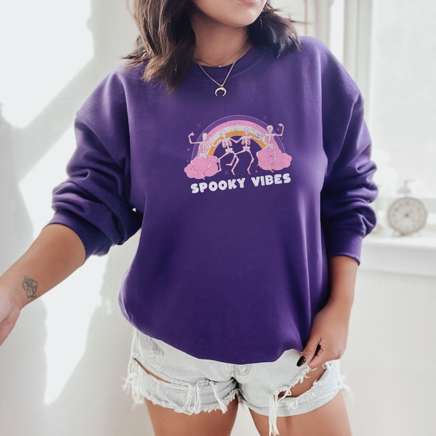 Spooky Vibes Sweatshirt Sweatshirt S Purple 