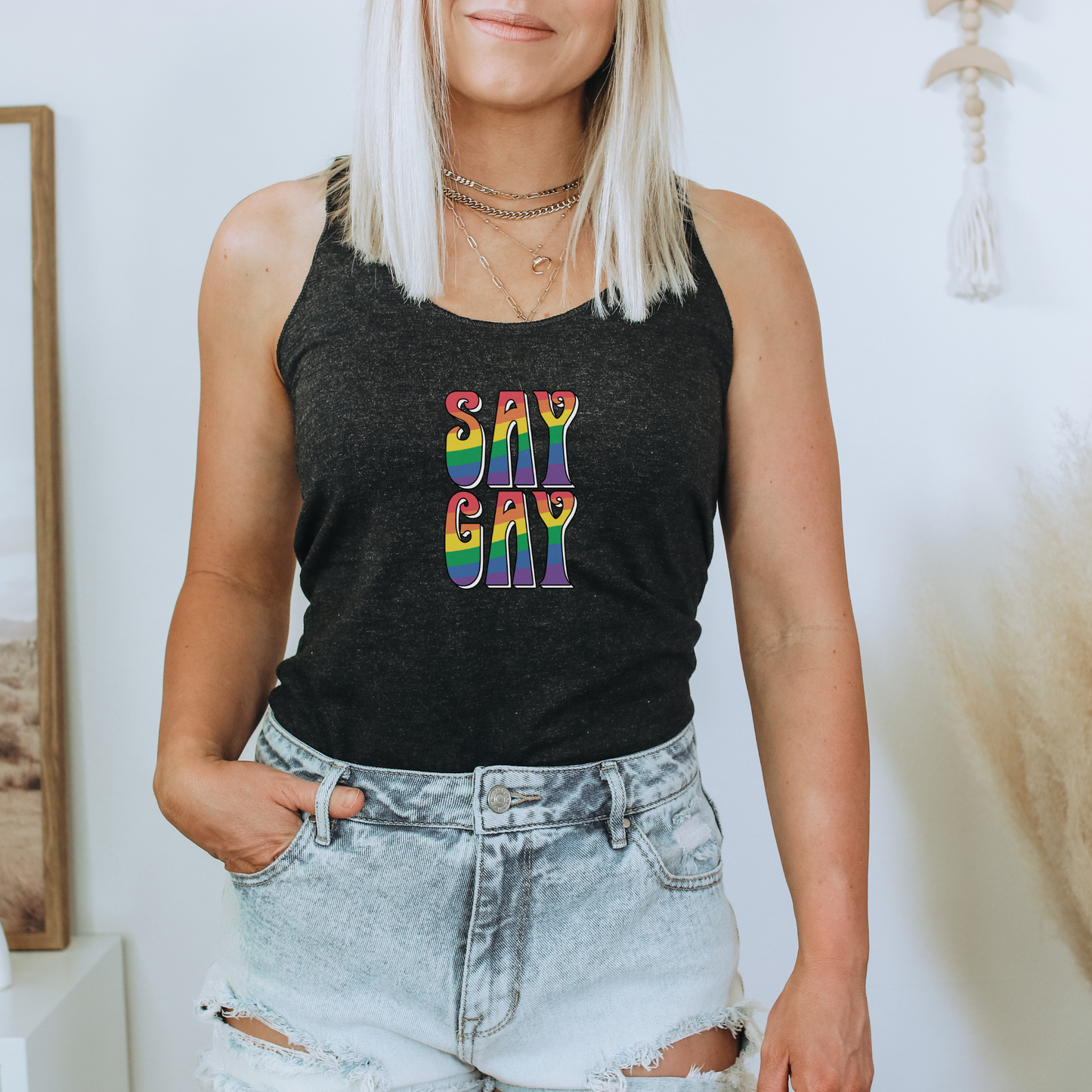 Say Gay Tank Top Tank Top Tri-Blend Vintage Black XS 