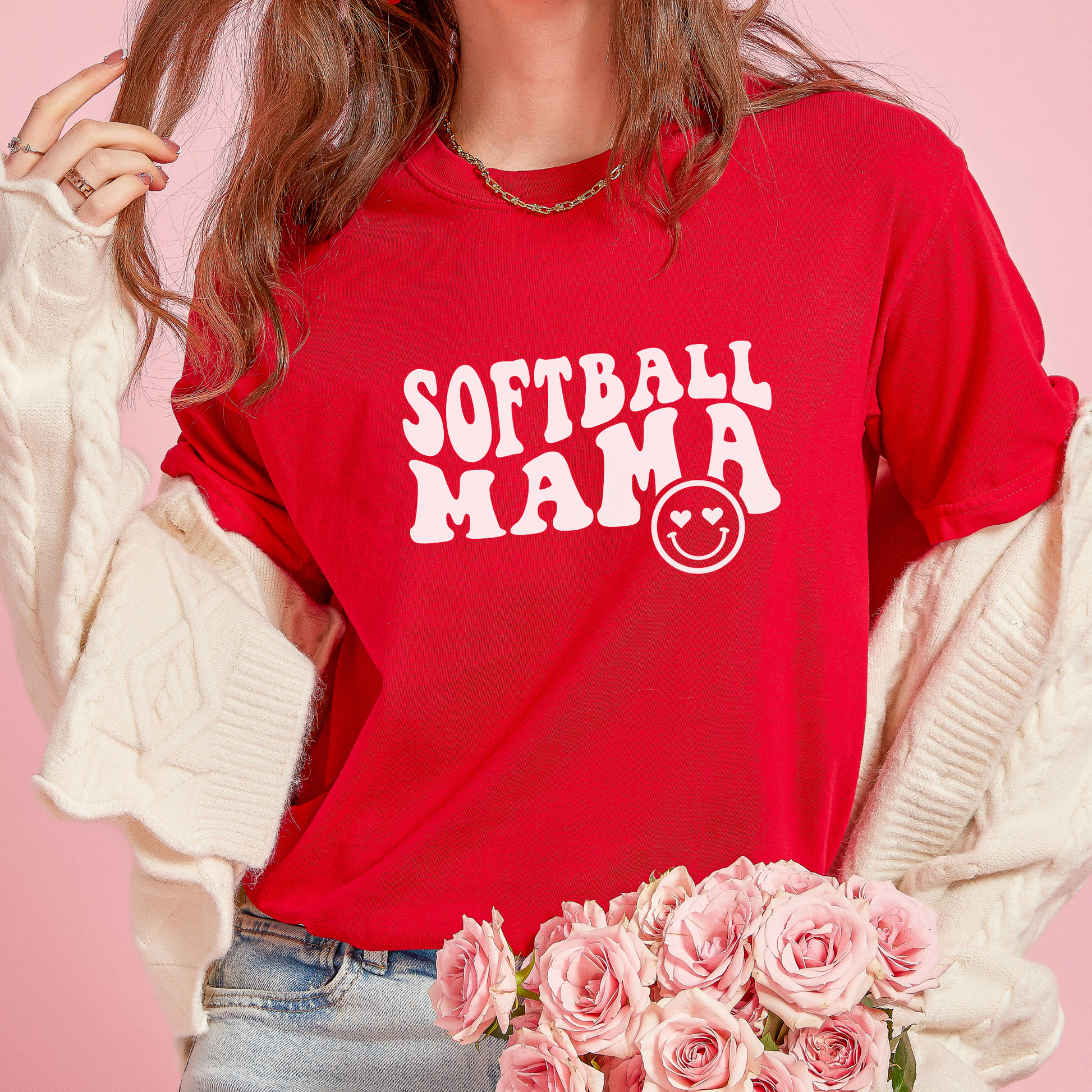 Softball Mama Tee T-Shirt Red S 