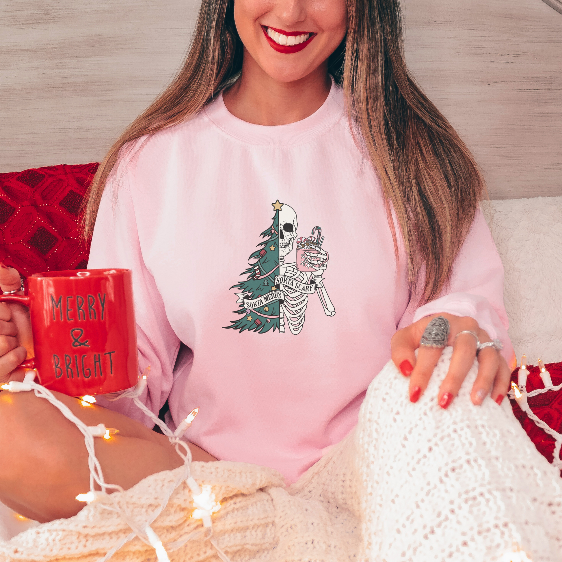 Sorta Merry, Sorta Scary Sweatshirt Sweatshirt S Light Pink 