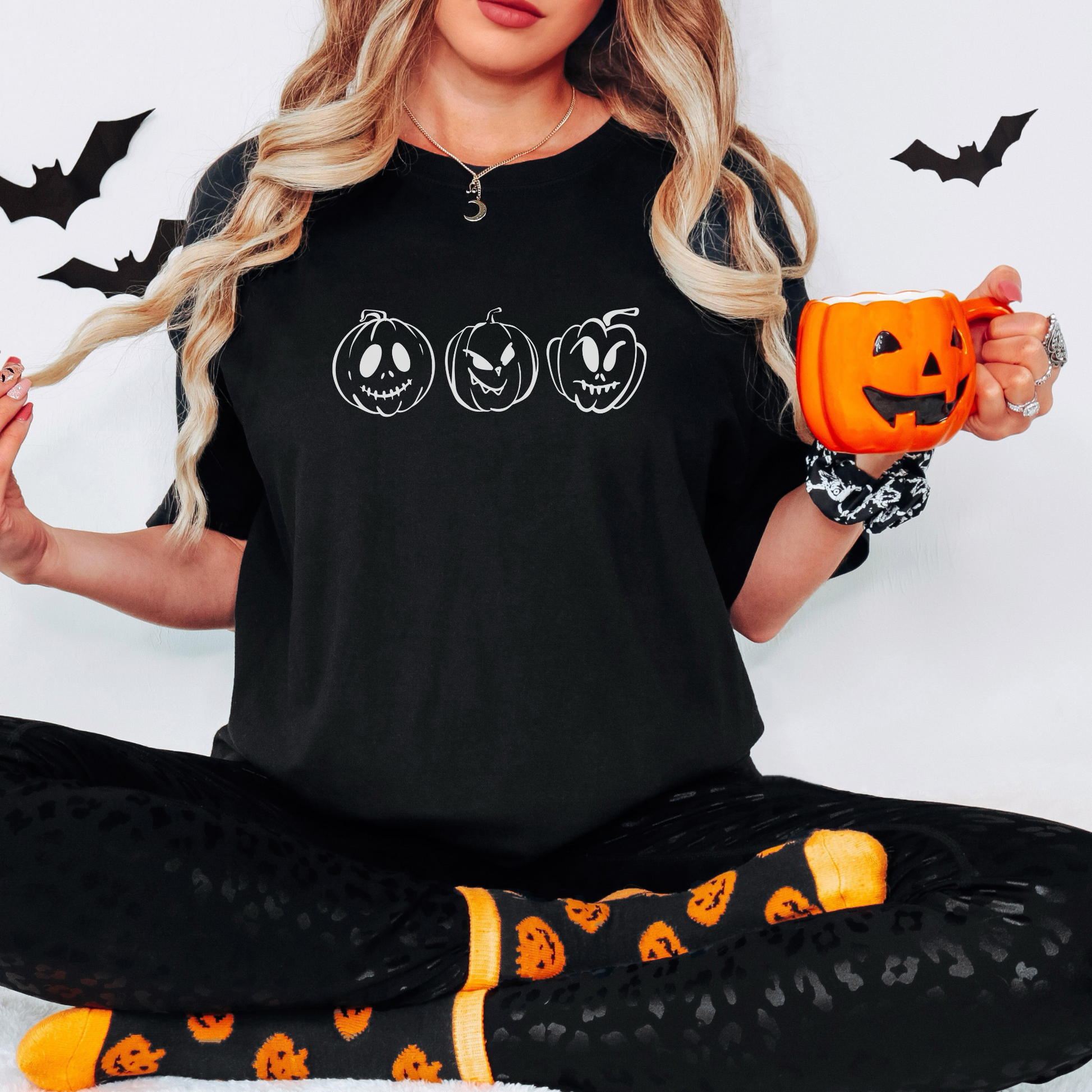 Spooky Pumpkins Tee T-Shirt Black S 