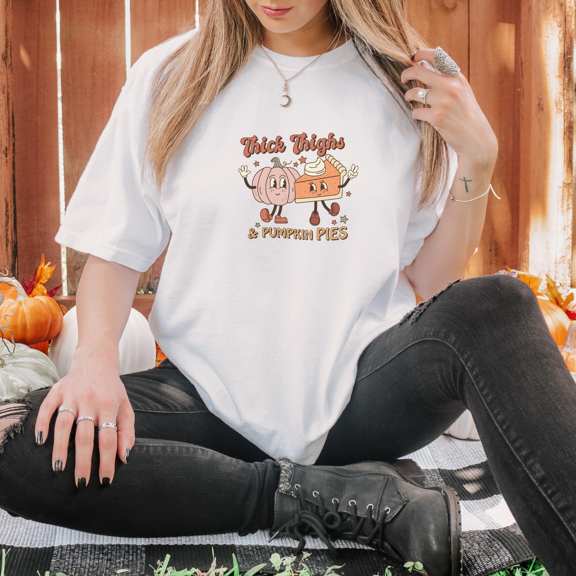 Thick Thighs & Pumpkin Pies Tee T-Shirt White S 