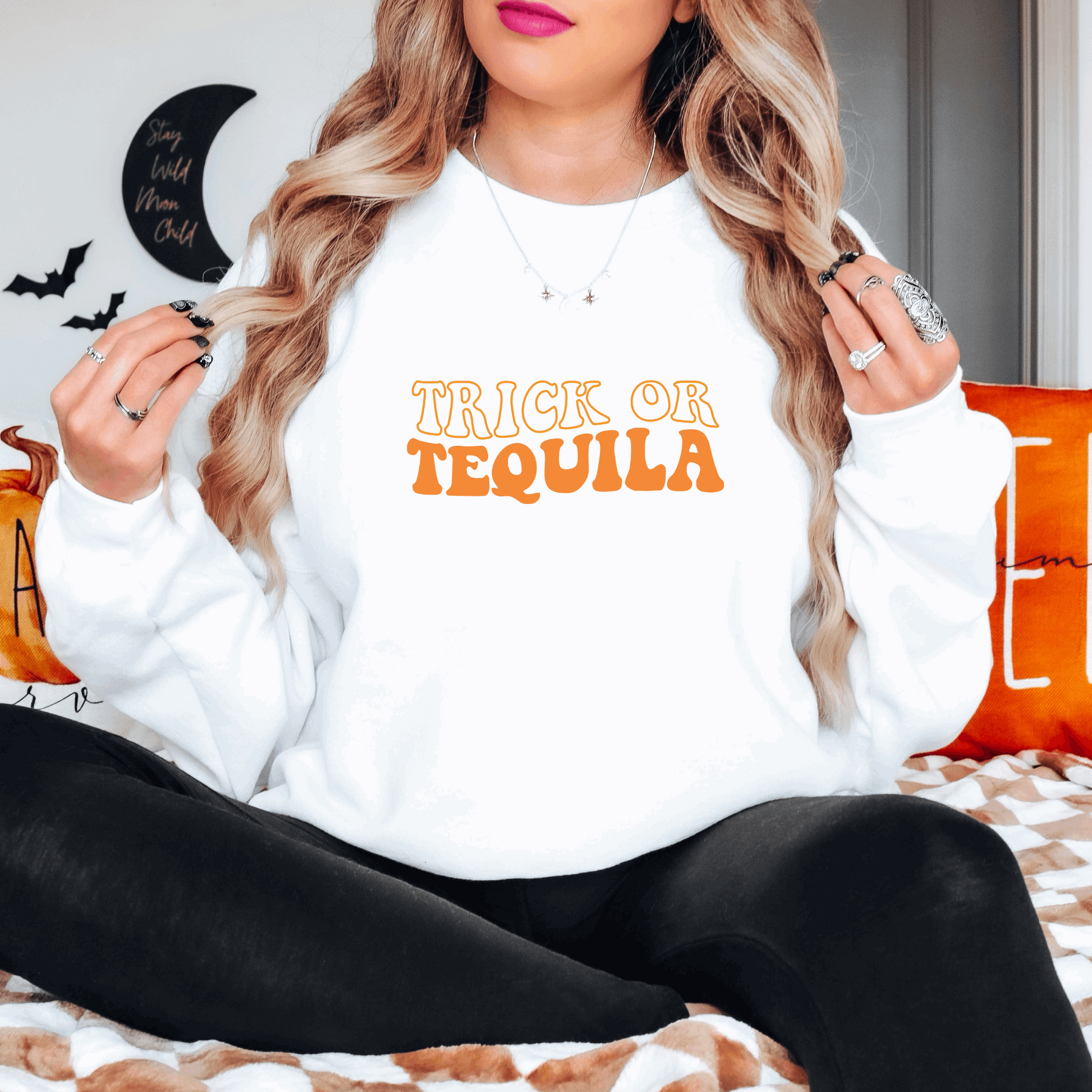 Trick or Tequila Sweatshirt Sweatshirt S White 