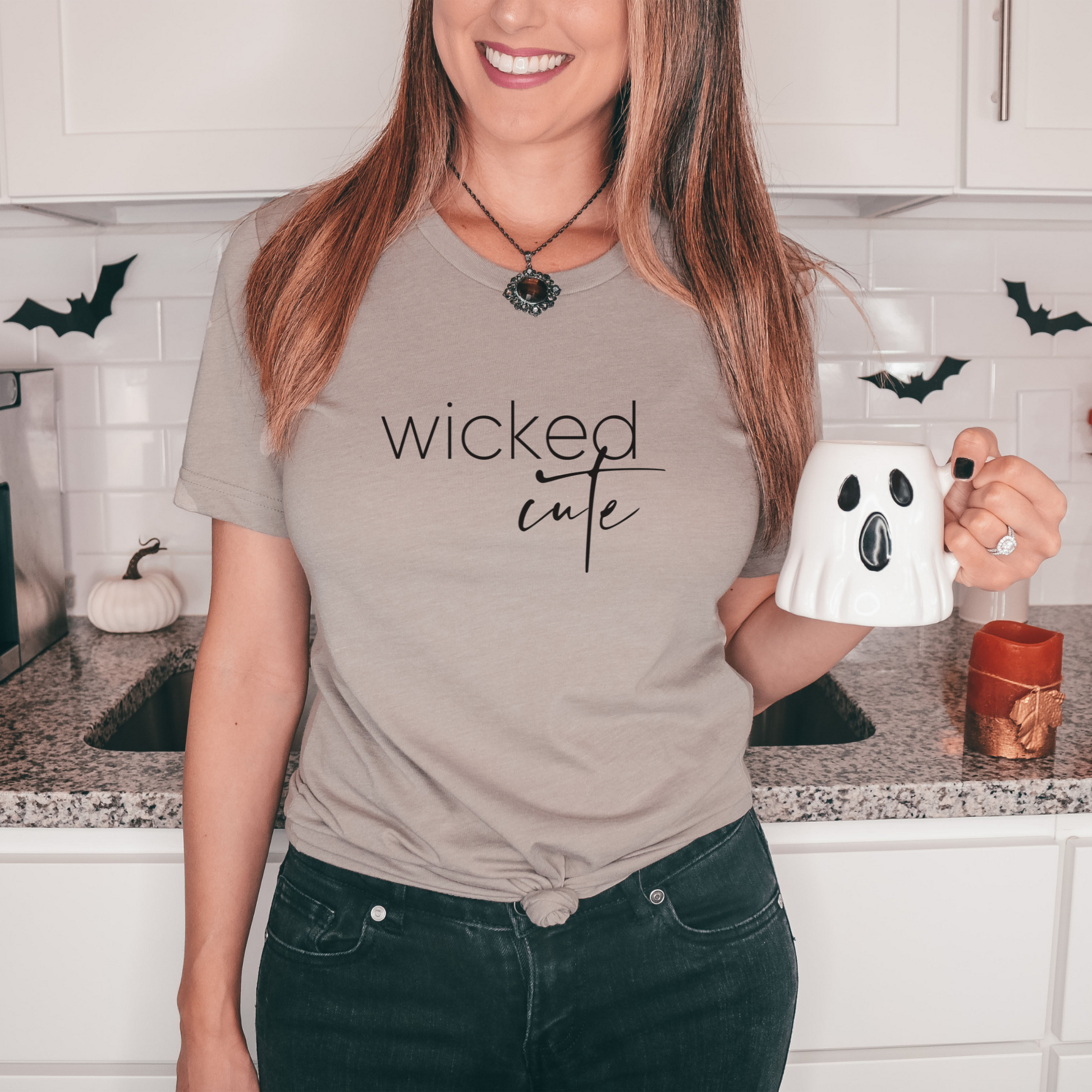 Wicked Cute Tee T-Shirt Heather Stone XS 