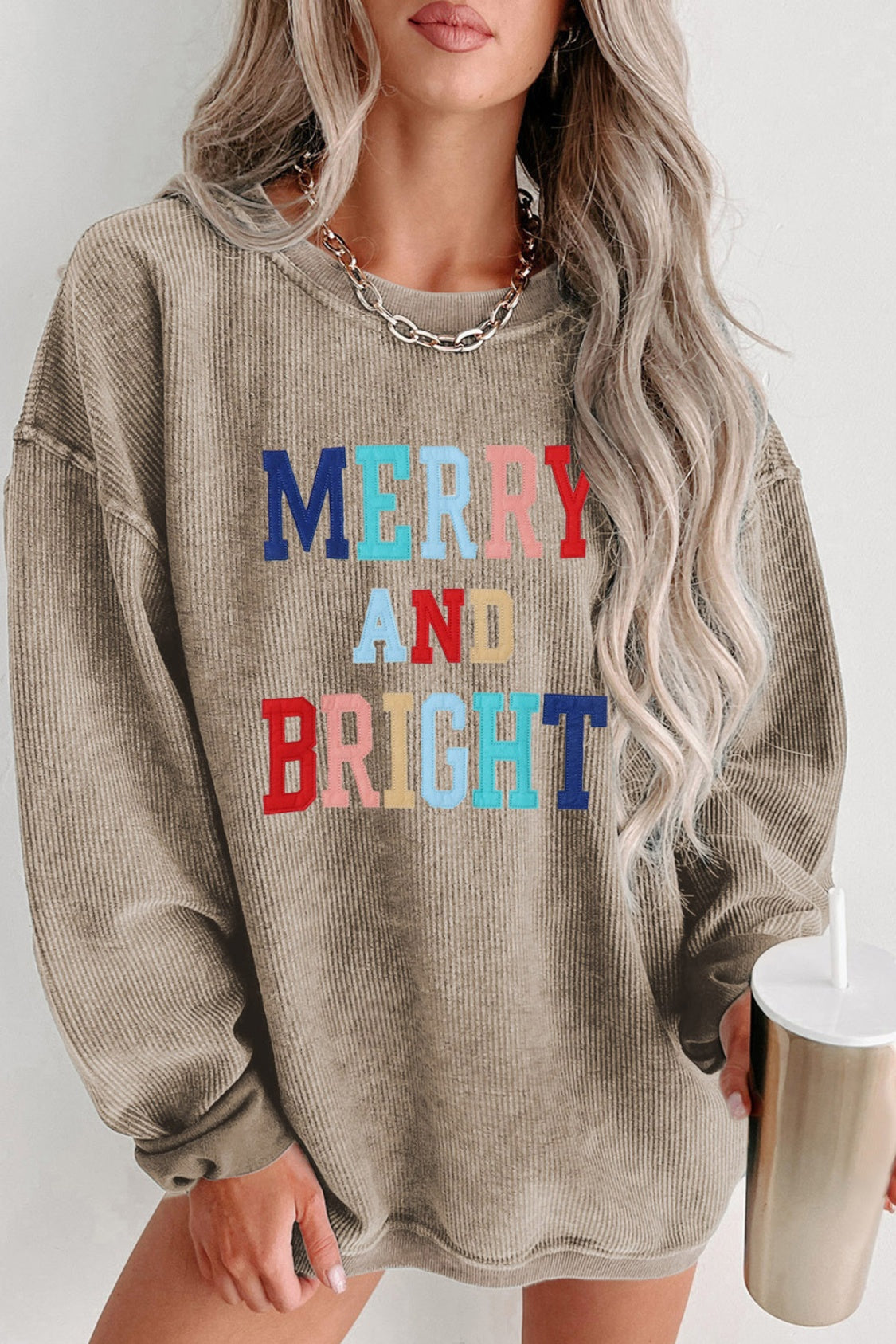 Merry and Bright Sweatshirt  Camel S 