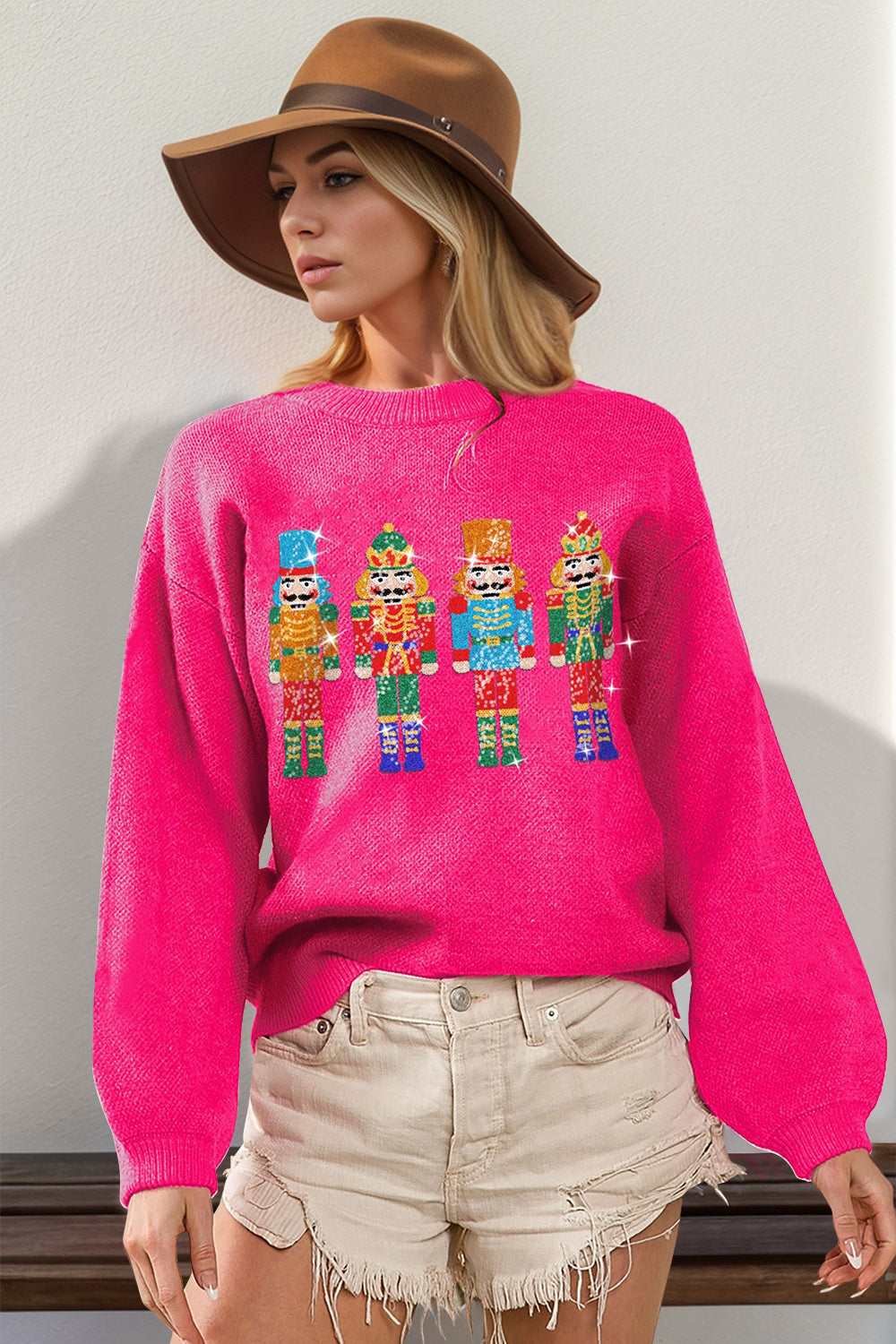 Sparkling Nutcracker Sweater  Hot Pink S/M 