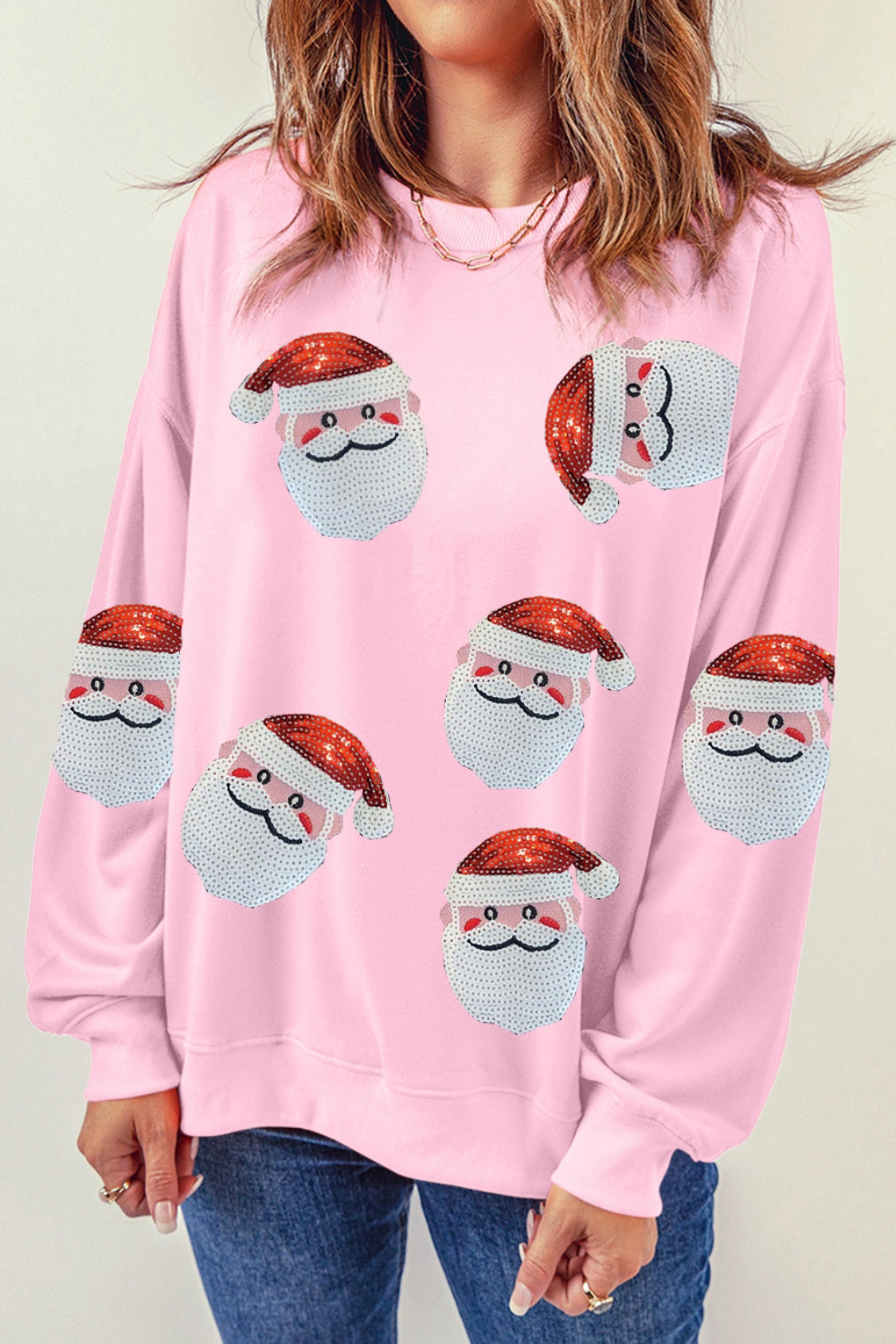 Sequin Santa Patch Sweatshirt  Blush Pink 2XL 