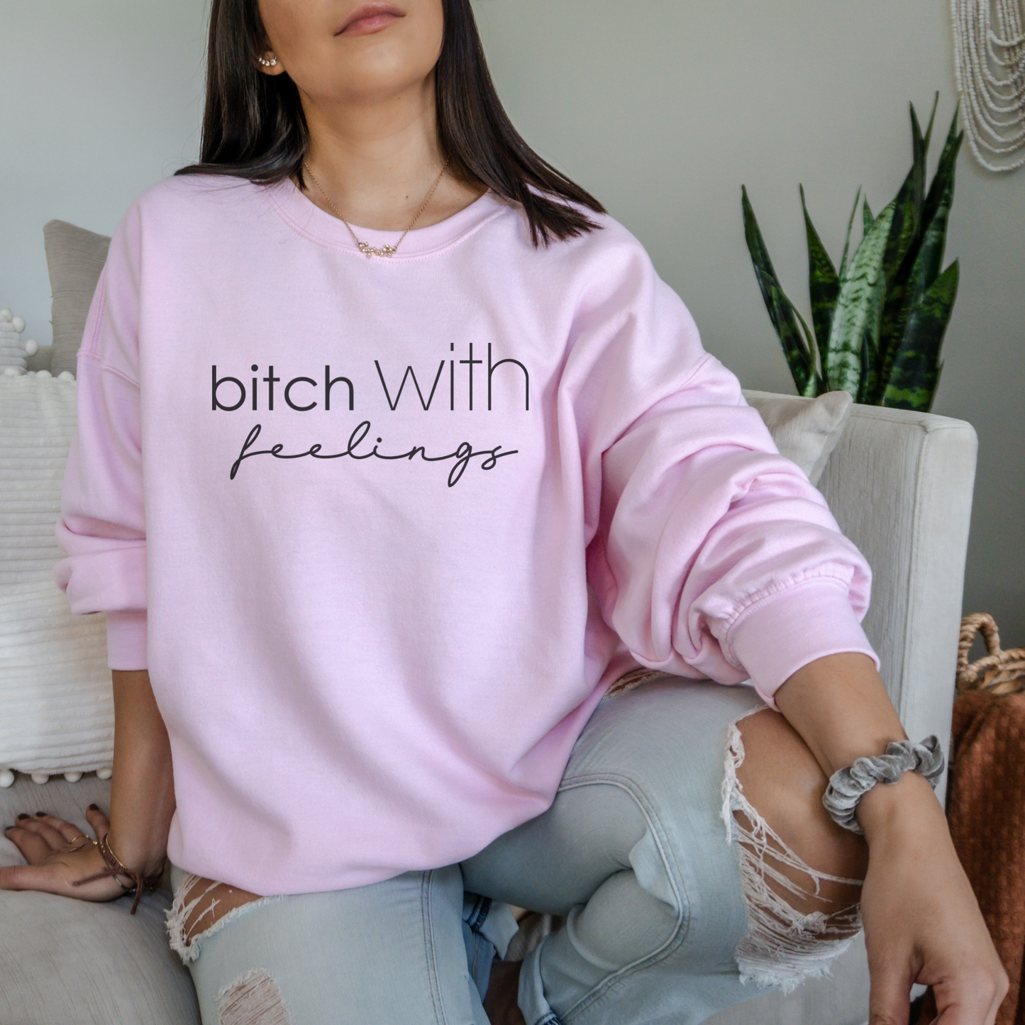 Bitch With Feelings Sweatshirt Sweatshirt S Light Pink 