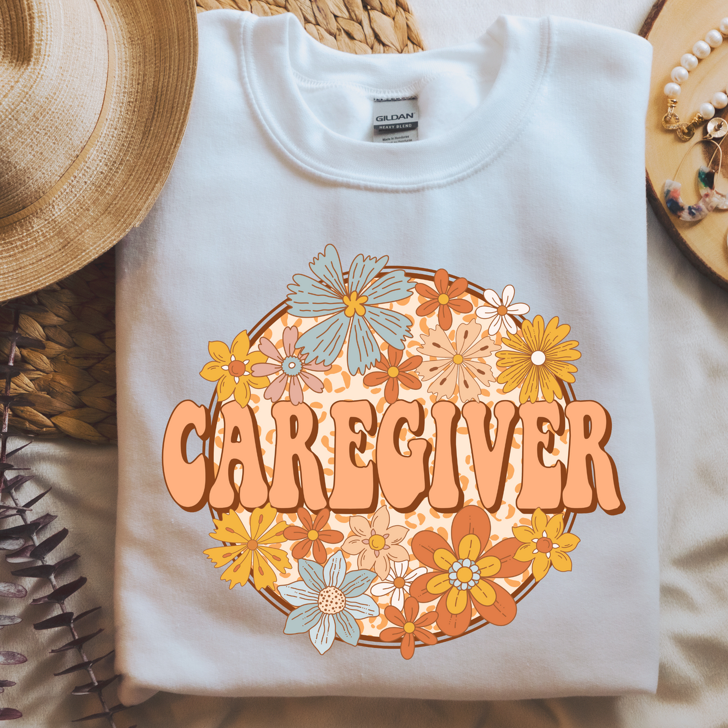 Retro Caregiver Sweatshirt Sweatshirt S White 