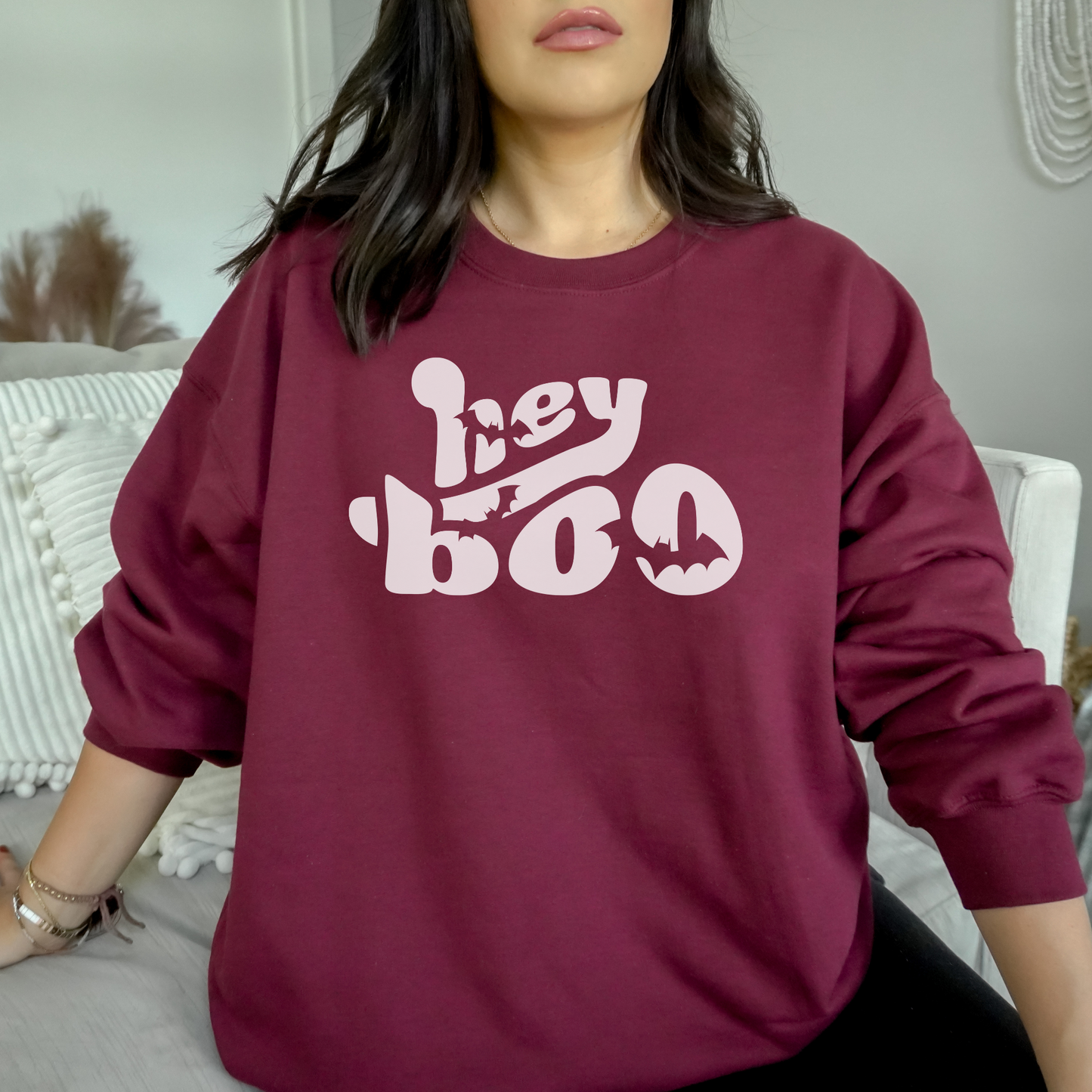 Hey Boo Sweatshirt Sweatshirt S Maroon 