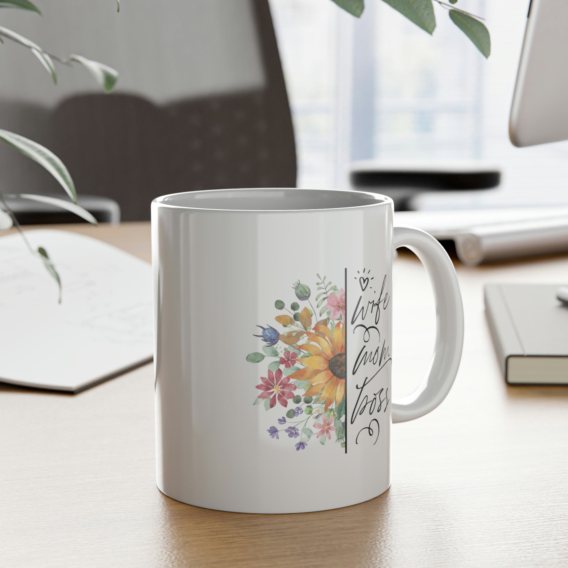 Wife, Mom, Boss Floral Coffee Mug Mug   