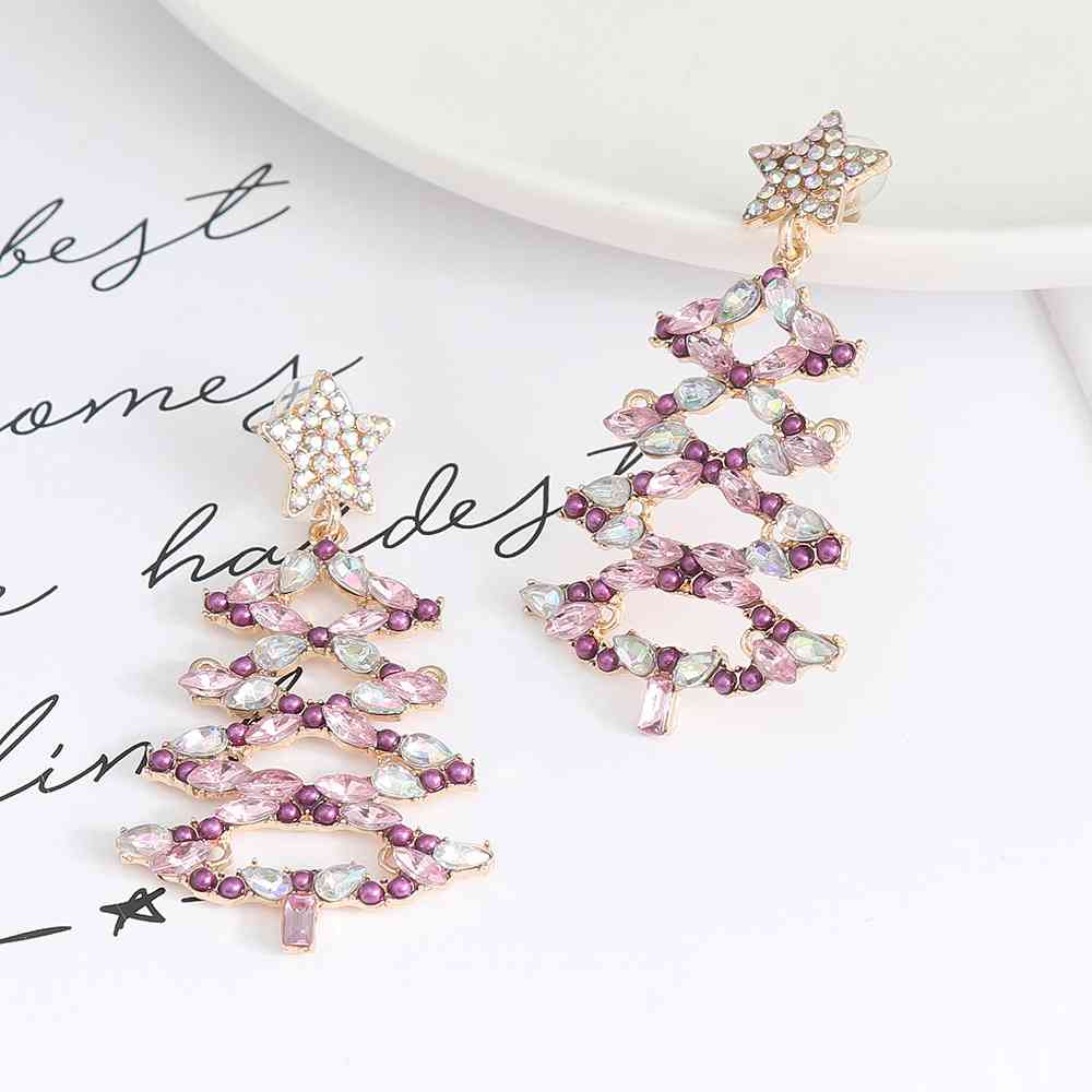 A Very Lilac Christmas Tree Rhinestone Earrings  Lilac One Size 