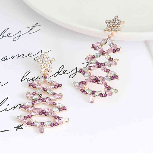 A Very Lilac Christmas Tree Rhinestone Earrings  Lilac One Size 