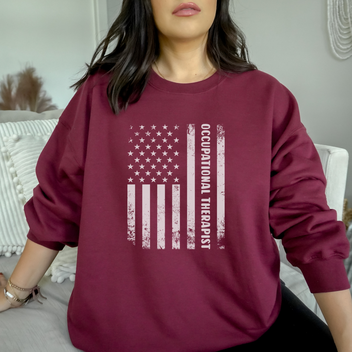 Occupational Therapist American Flag Sweatshirt Sweatshirt S Maroon 