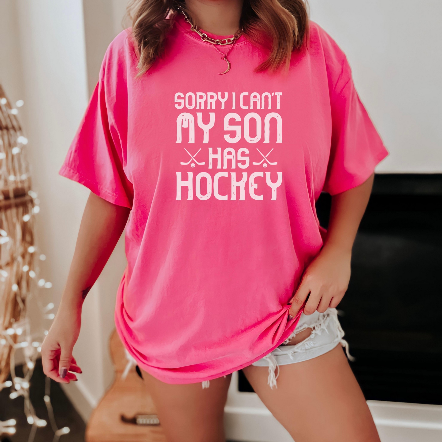 Sorry I Can't, My Son Has Hockey Tee T-Shirt Crunchberry 3XL 