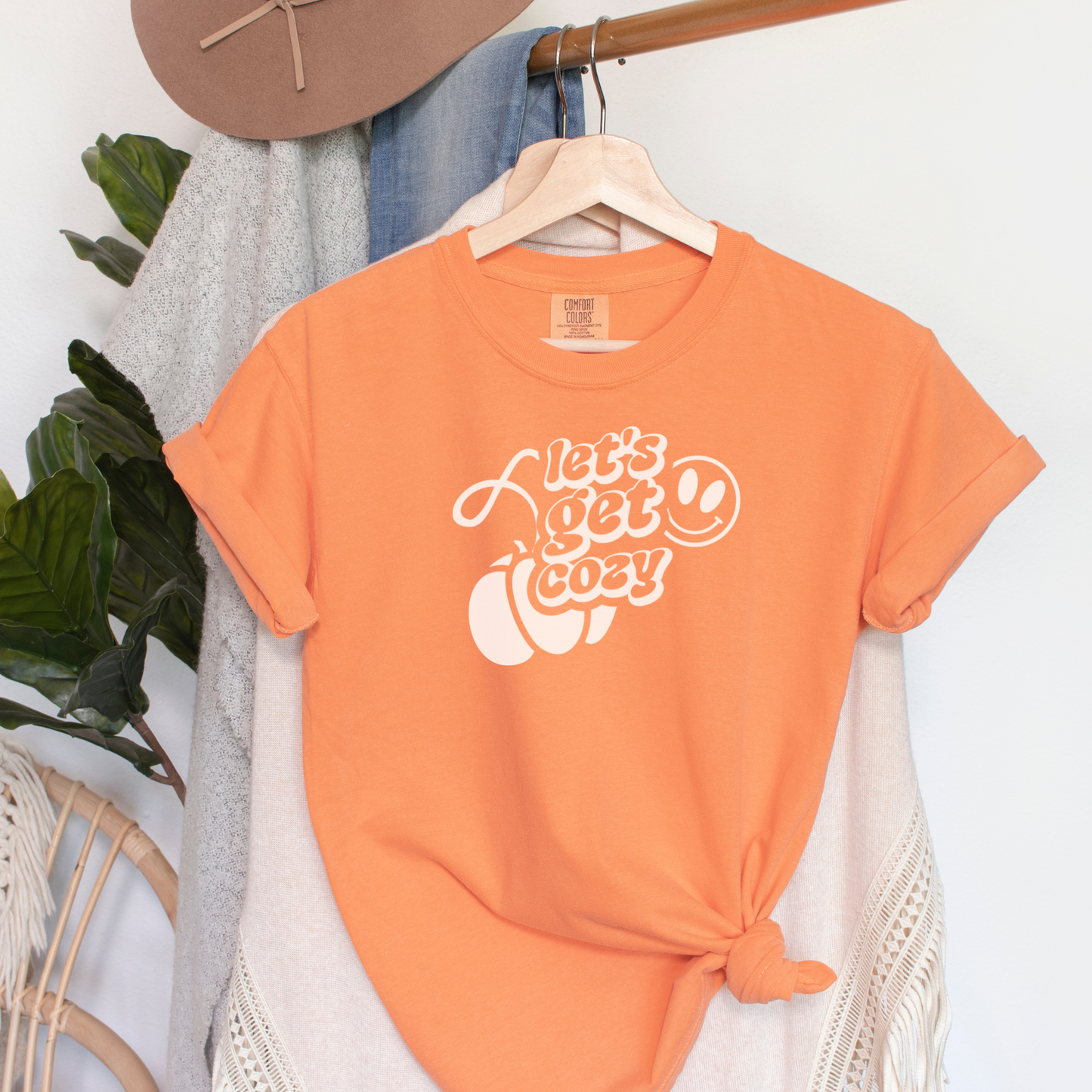 Let's Get Cozy Tee T-Shirt Burnt Orange S 