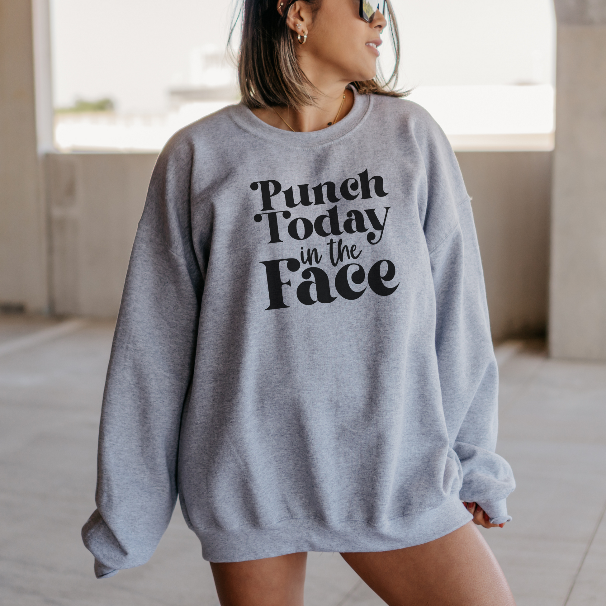 Punch Today in the Face Sweatshirt Sweatshirt S Sport Grey 