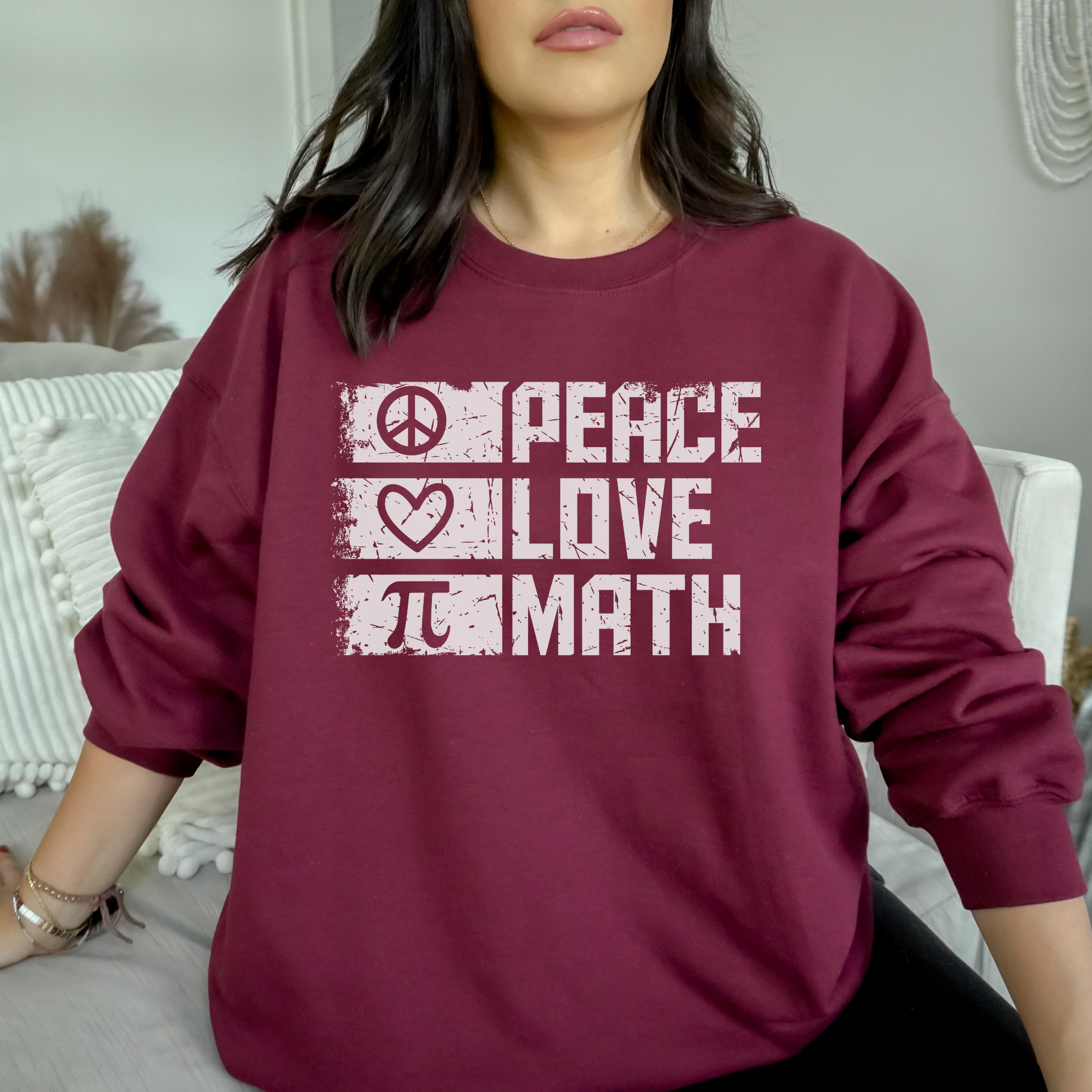 Peace, Love, Math Sweatshirt Sweatshirt S Maroon 