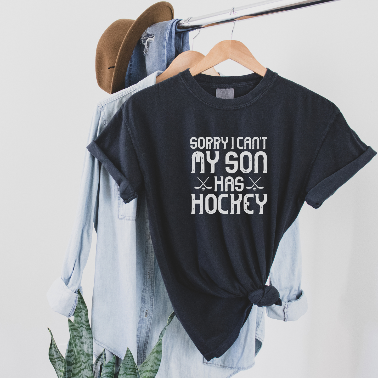 Sorry I Can't, My Son Has Hockey Tee T-Shirt Black 3XL 