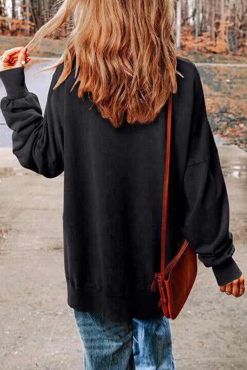 Sequin Football Patch Slit Sweatshirt    