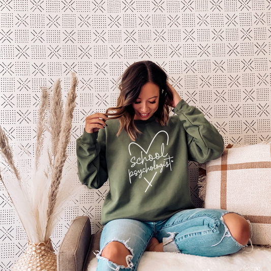 School Psychologist Heart Sweatshirt Sweatshirt S Military Green 