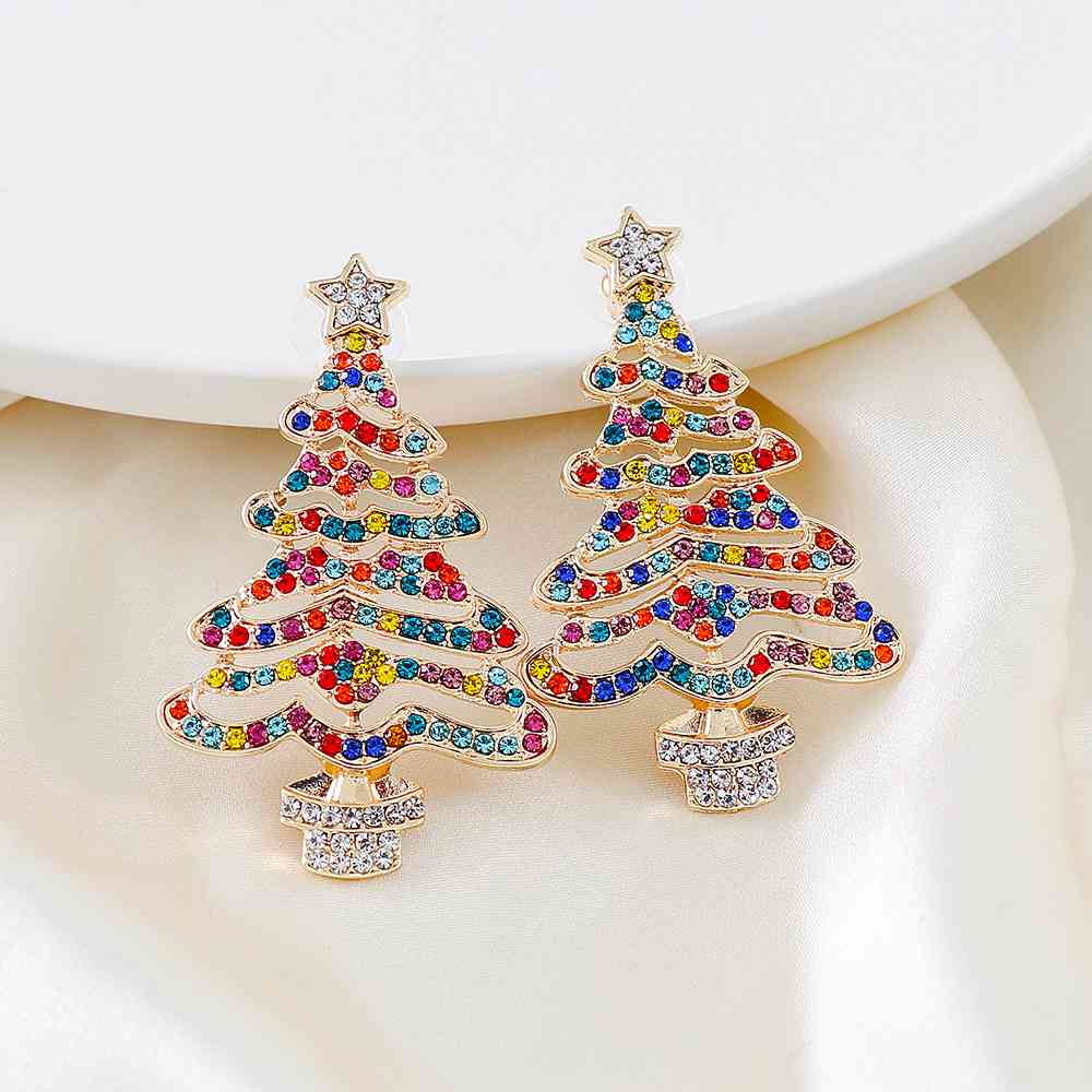 Rainbow Rhinestone Christmas Tree Earrings    