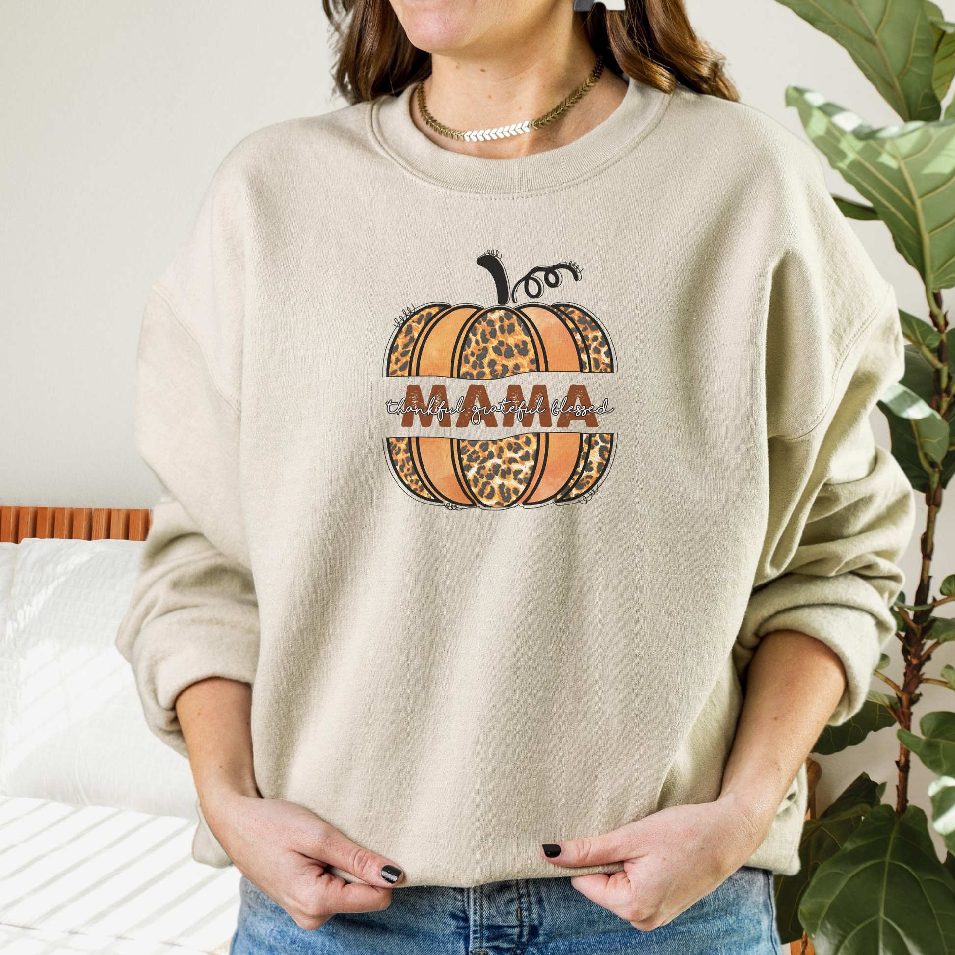 Thankful, Grateful, Blessed Mama Sweatshirt Sweatshirt S Sand 