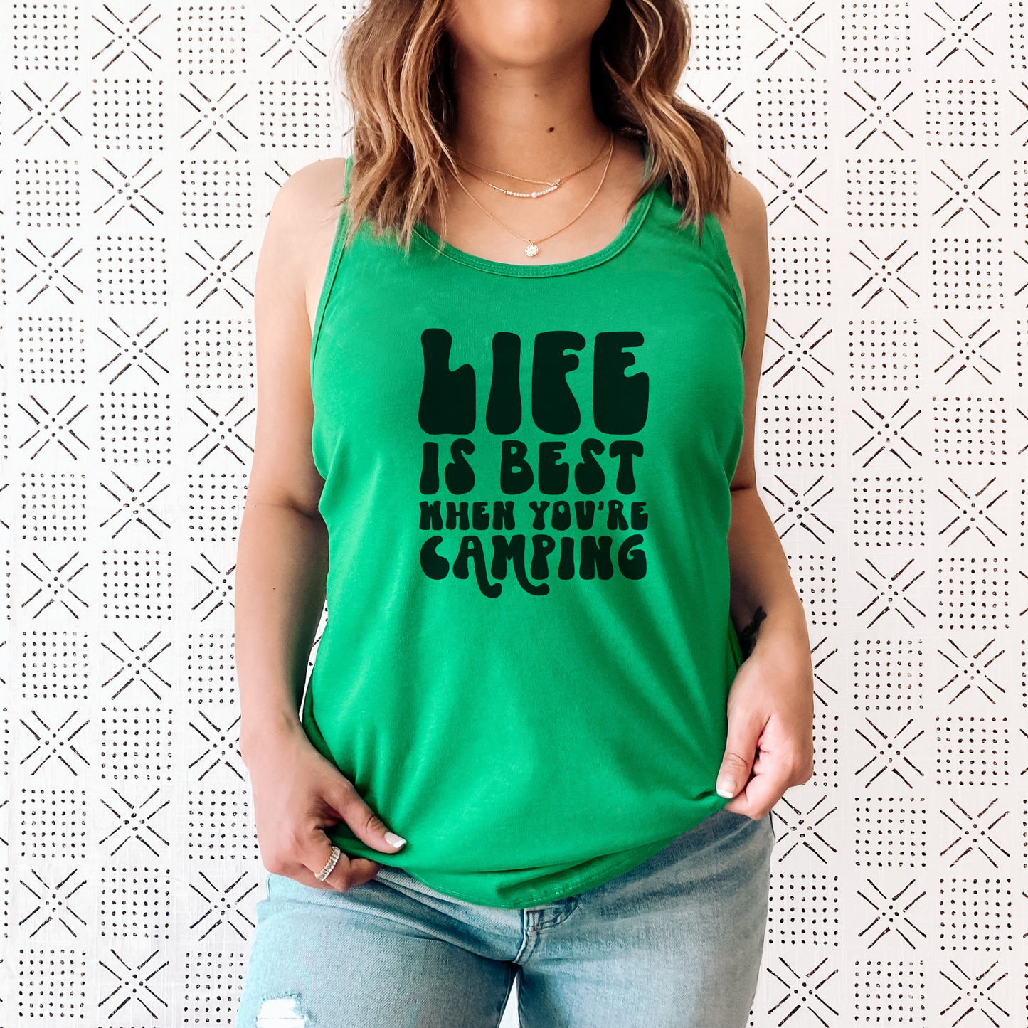 Life is Best When You're Camping Tank Top Tank Top XS Solid Kelly Green 