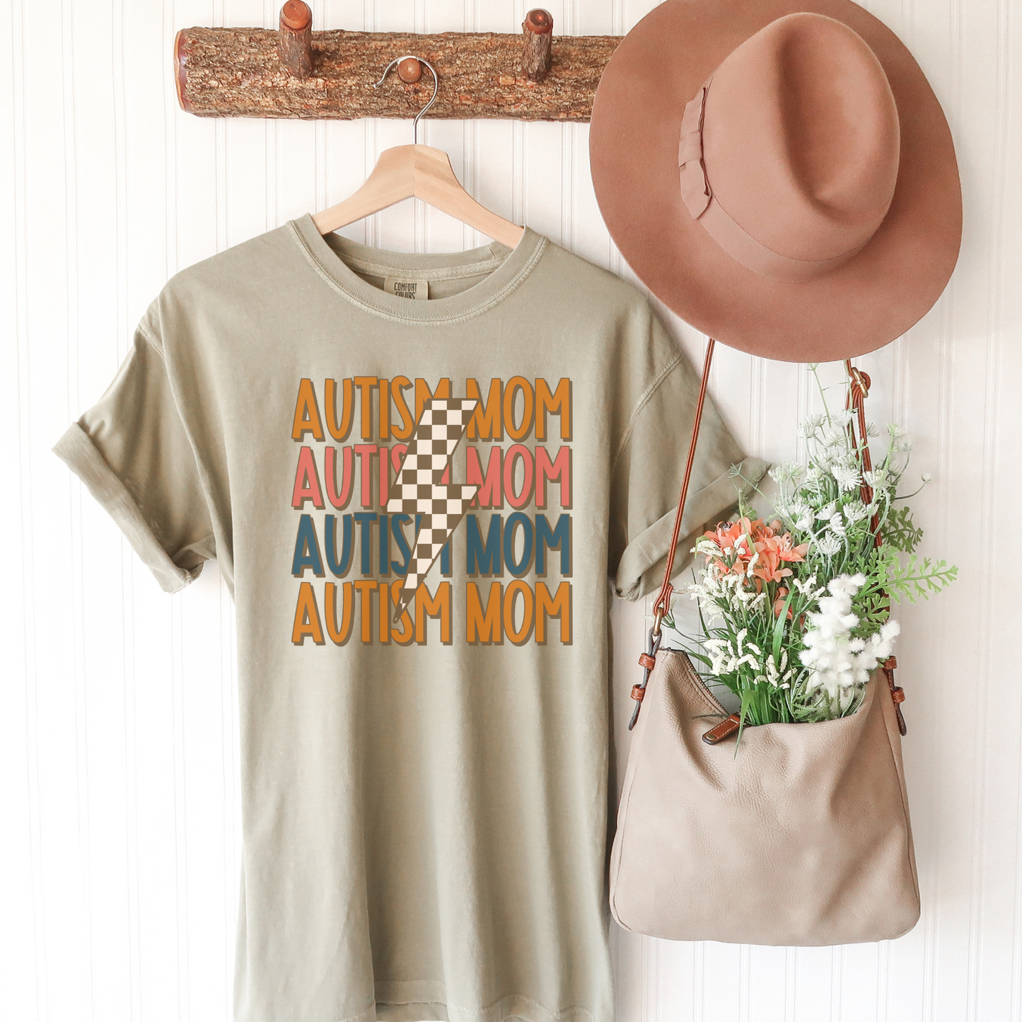 Retro Autism Mom Tee T-Shirt Khaki S 