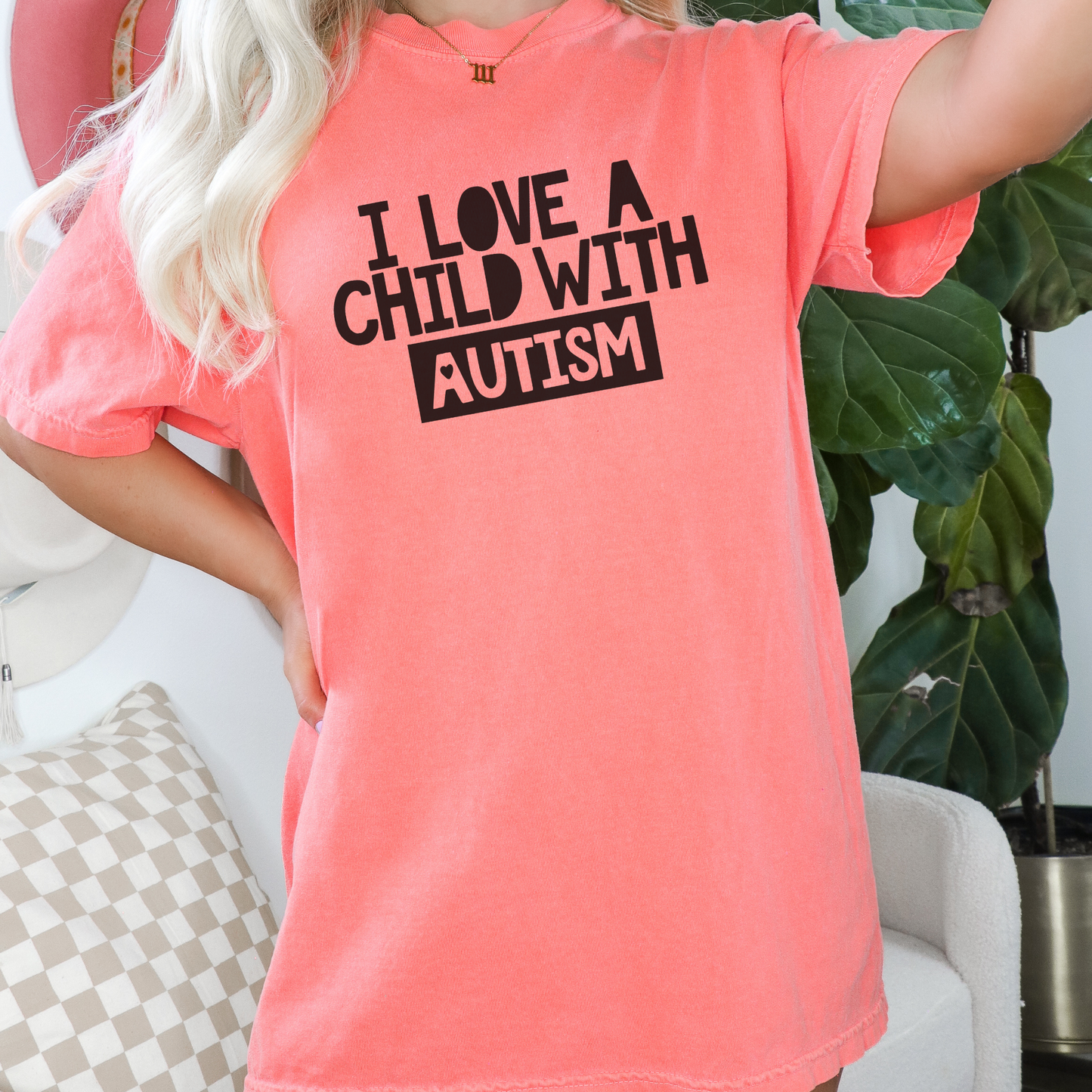 I Love a Child with Autism Tee T-Shirt Bright Salmon S 