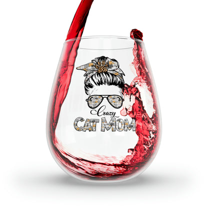 Crazy Cat Mom Wine Glass Mug 11.75oz  