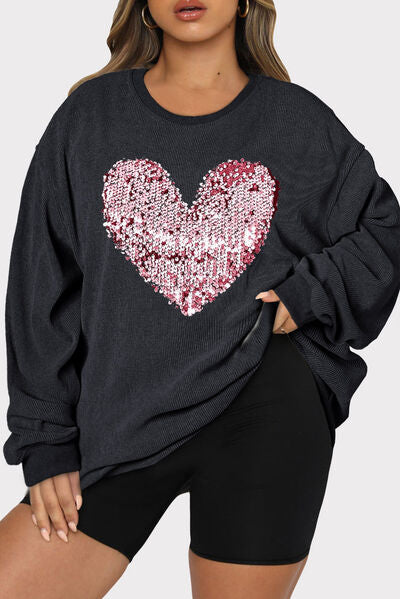 Plus-Size Sequin Heart Sweatshirt    