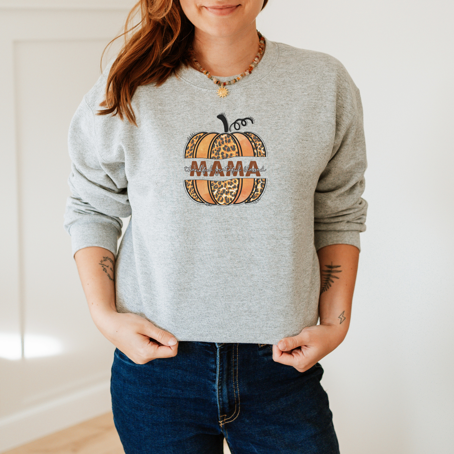 Thankful, Grateful, Blessed Mama Sweatshirt Sweatshirt S Ash 