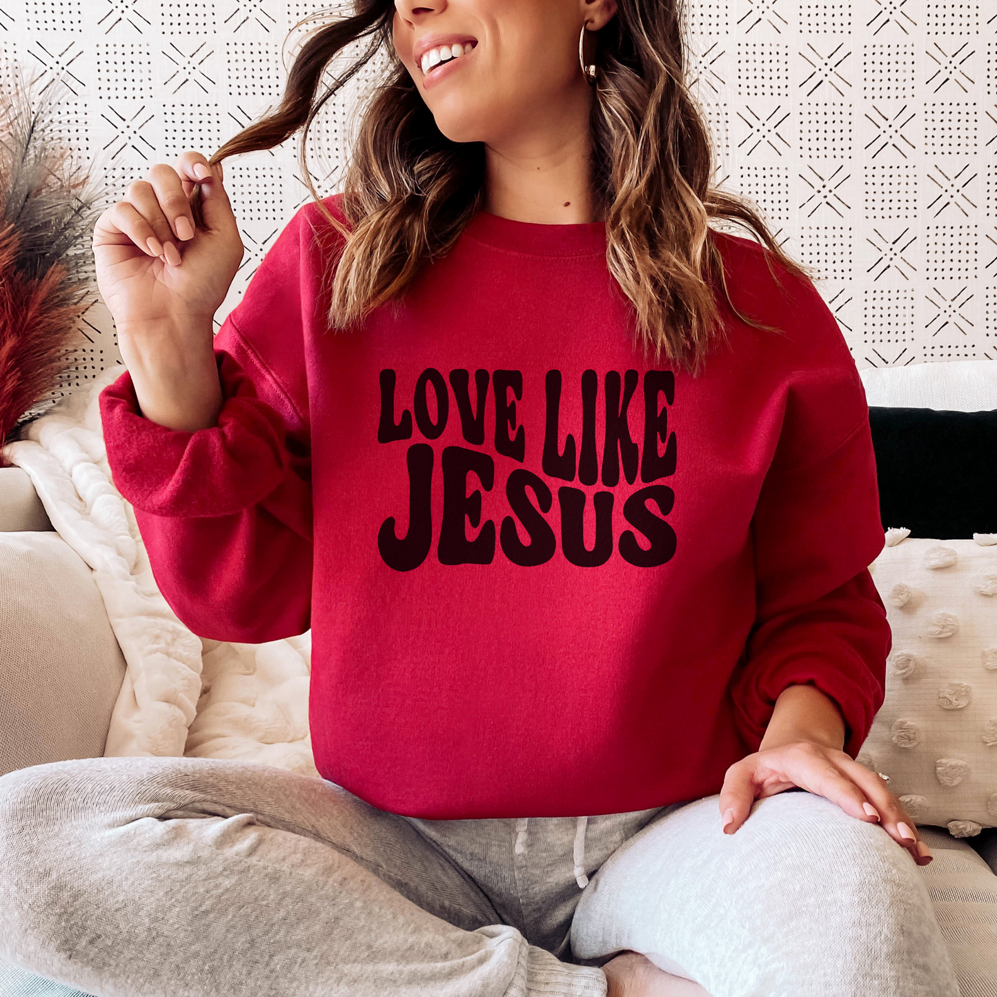 Love Like Jesus Sweatshirt Sweatshirt S Cherry Red 