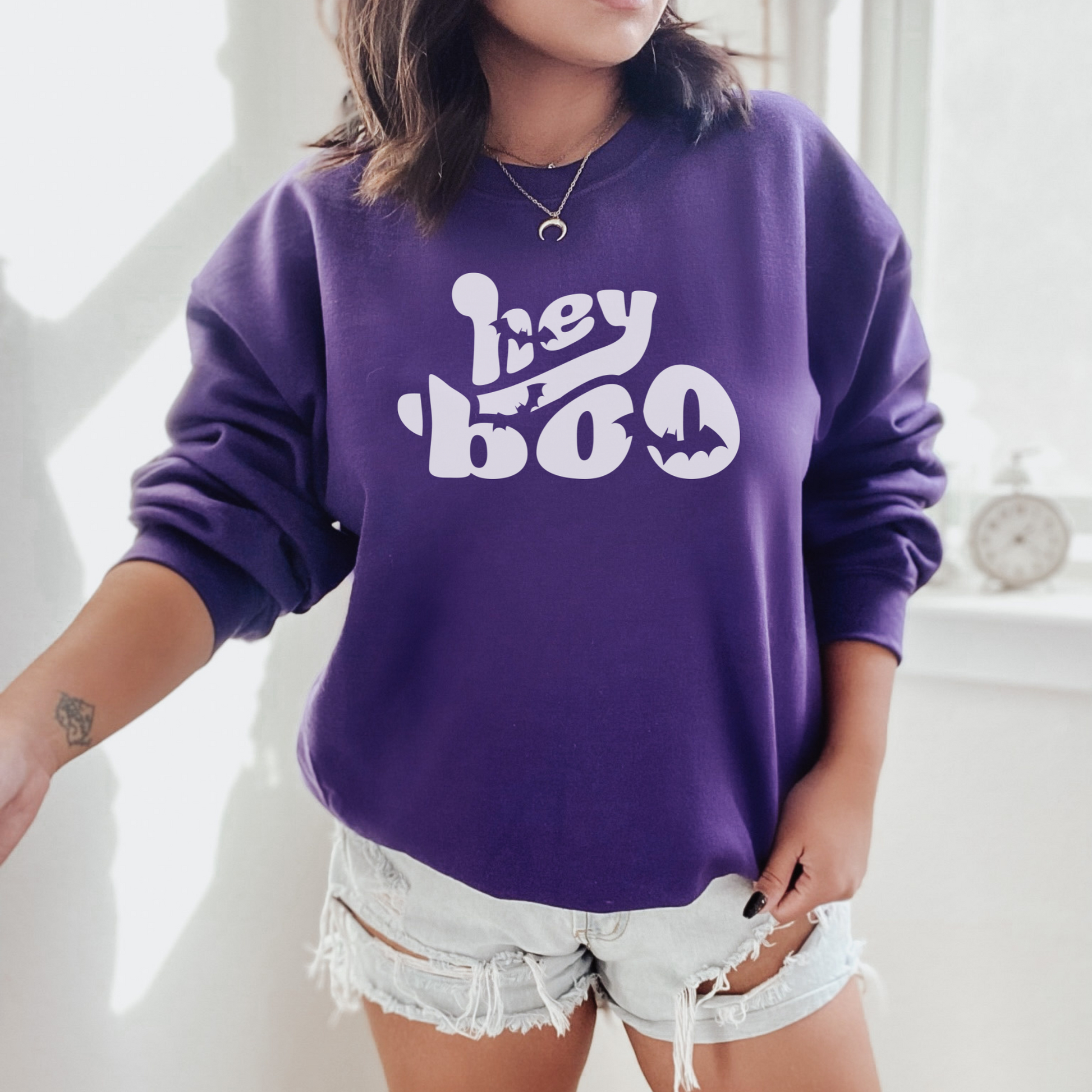 Hey Boo Sweatshirt Sweatshirt S Purple 