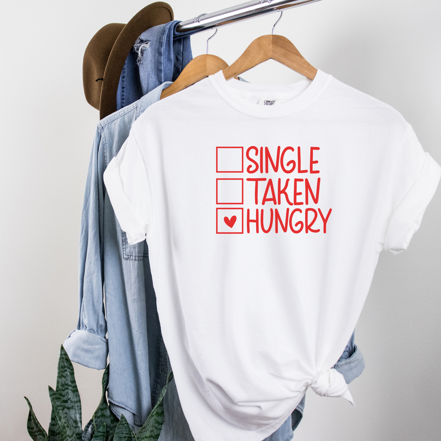 Single, Taken, Hungry Tee T-Shirt White S 