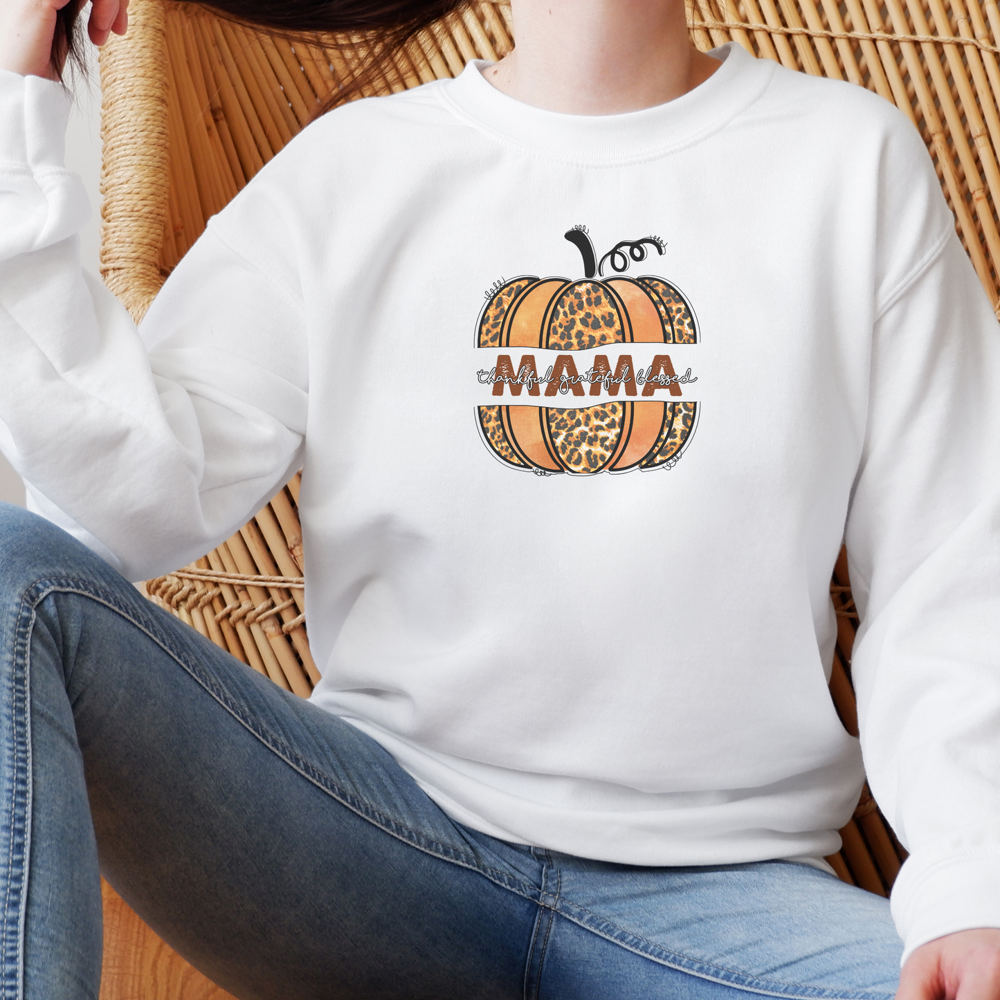 Thankful, Grateful, Blessed Mama Sweatshirt Sweatshirt S White 