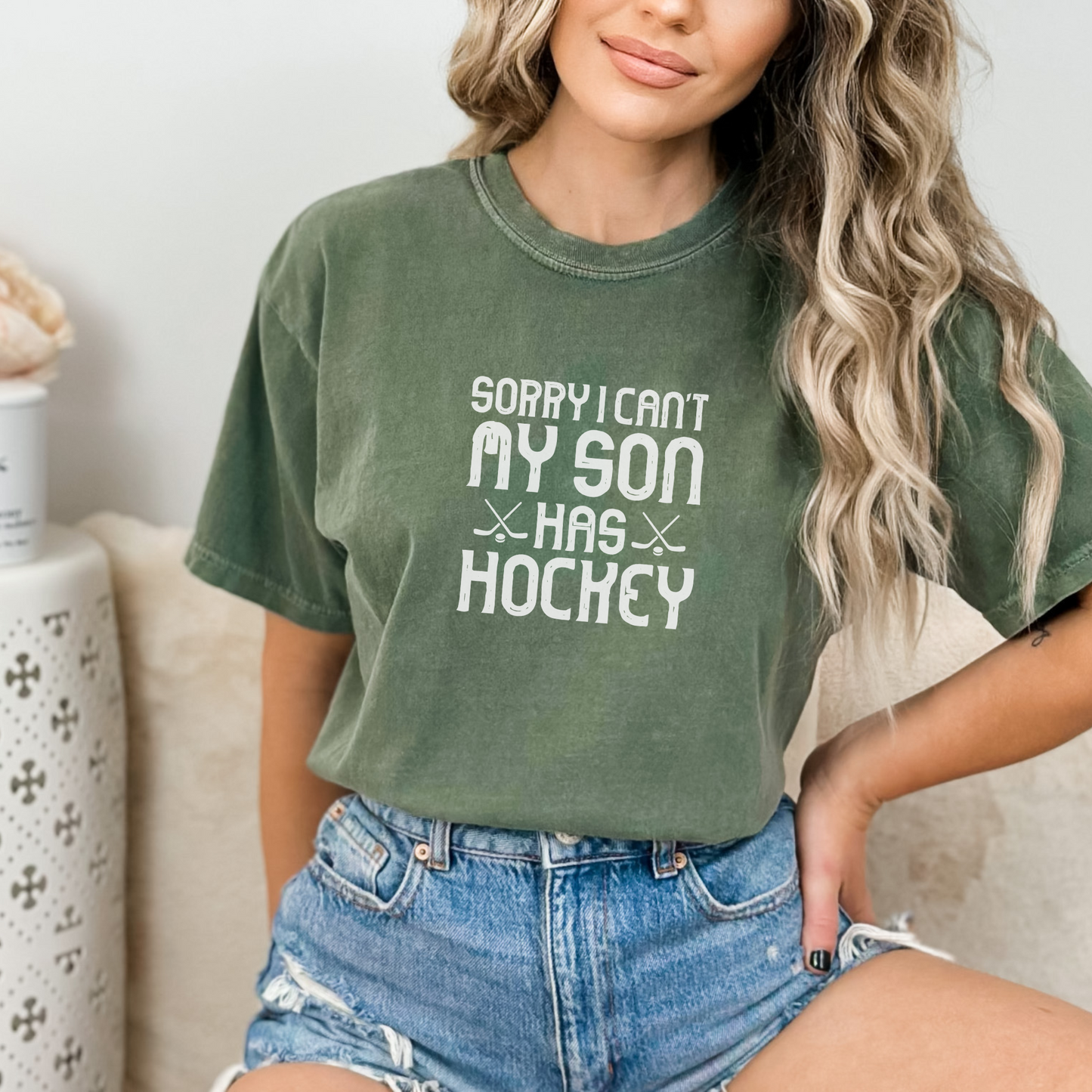 Sorry I Can't, My Son Has Hockey Tee T-Shirt Moss S 