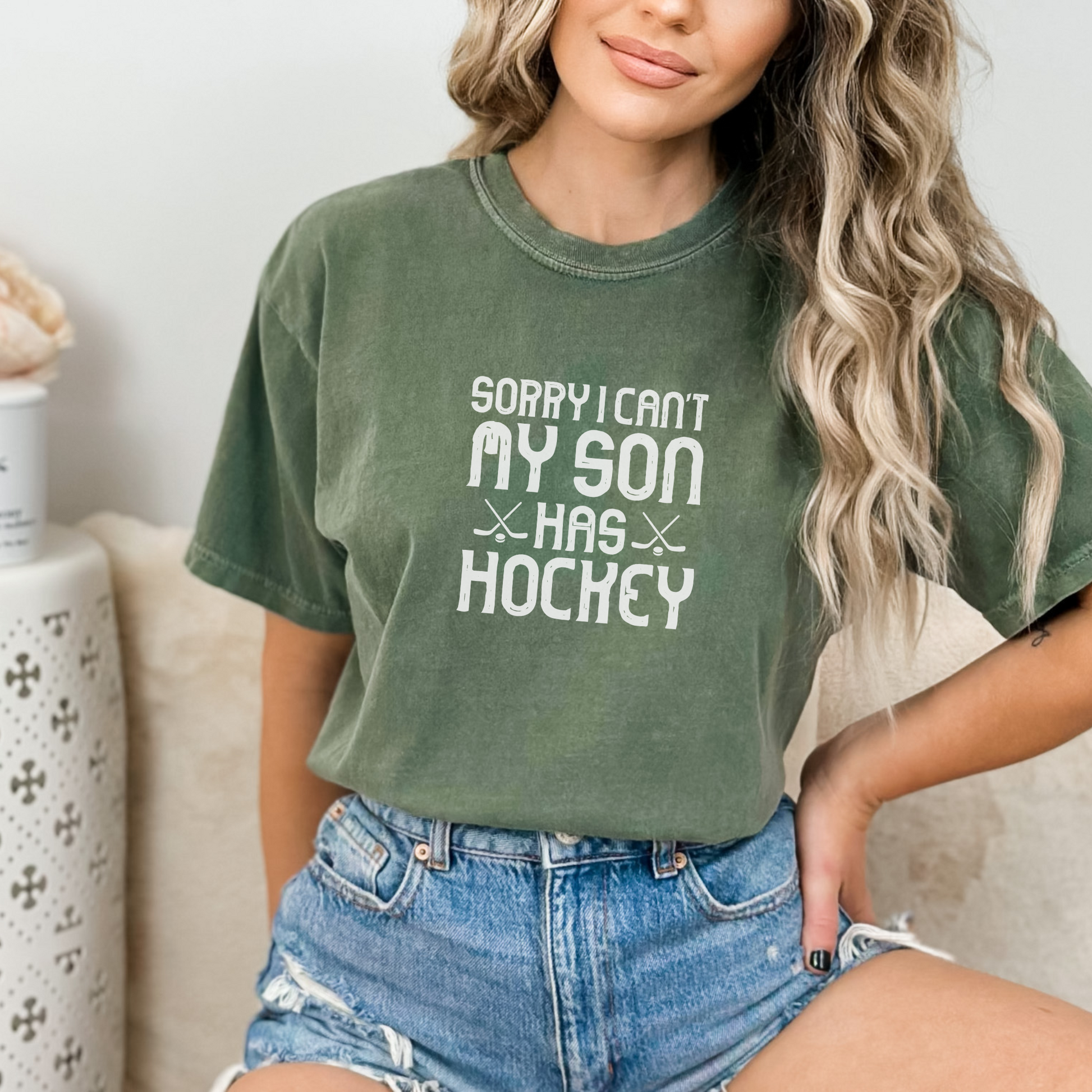 Sorry I Can't, My Son Has Hockey Tee T-Shirt Moss S 