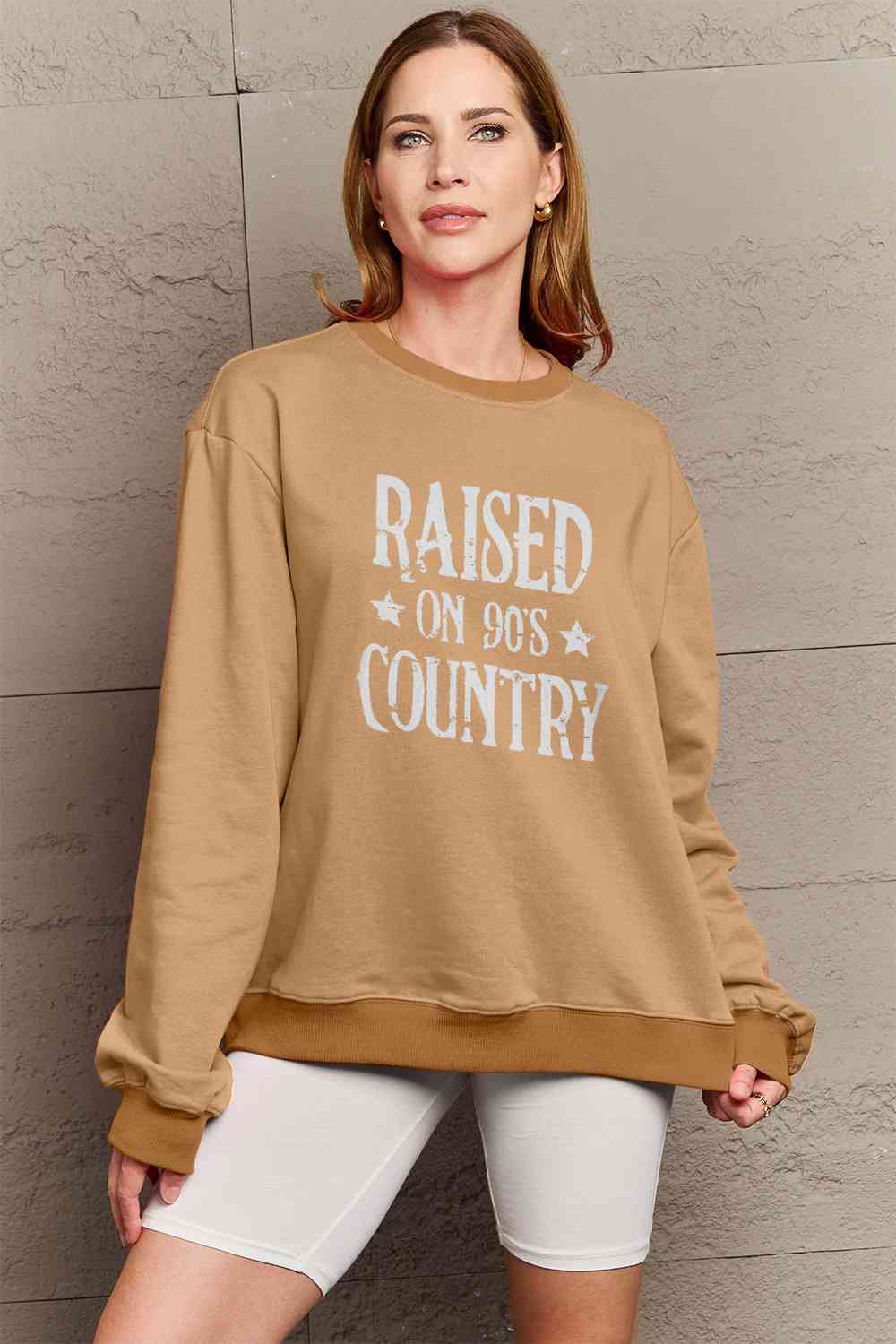 Raised on 90's Country Sweatshirt  Caramel S 