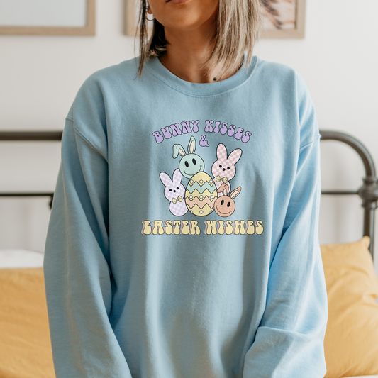 Bunny Kisses, Easter Wishes Sweatshirt Sweatshirt S Light Blue 