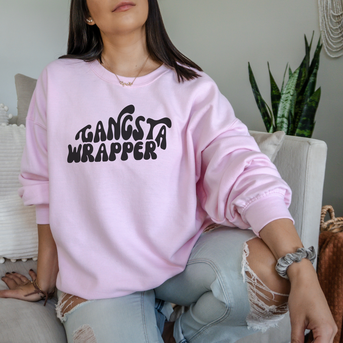 Gangsta Wrapper Sweatshirt Sweatshirt S Light Pink 