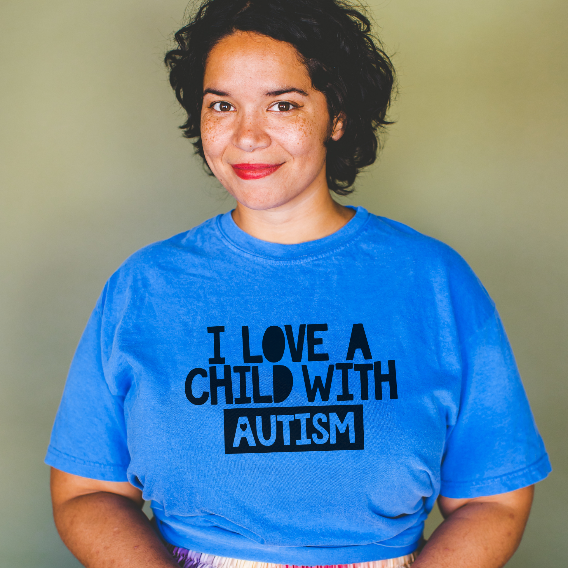 I Love a Child with Autism Tee T-Shirt Flo Blue S 